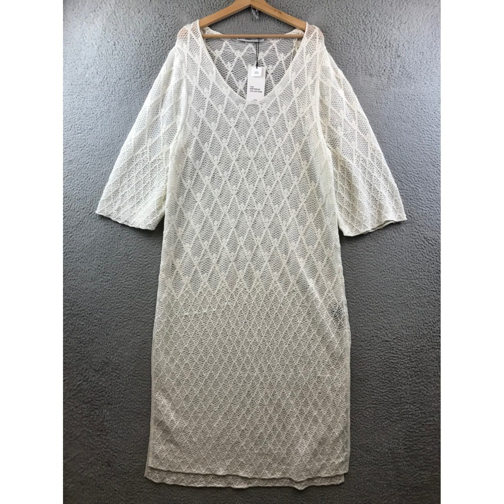 New Zara Woman Ivory Knit Diamond Pattern Midi Dress Coverup Small